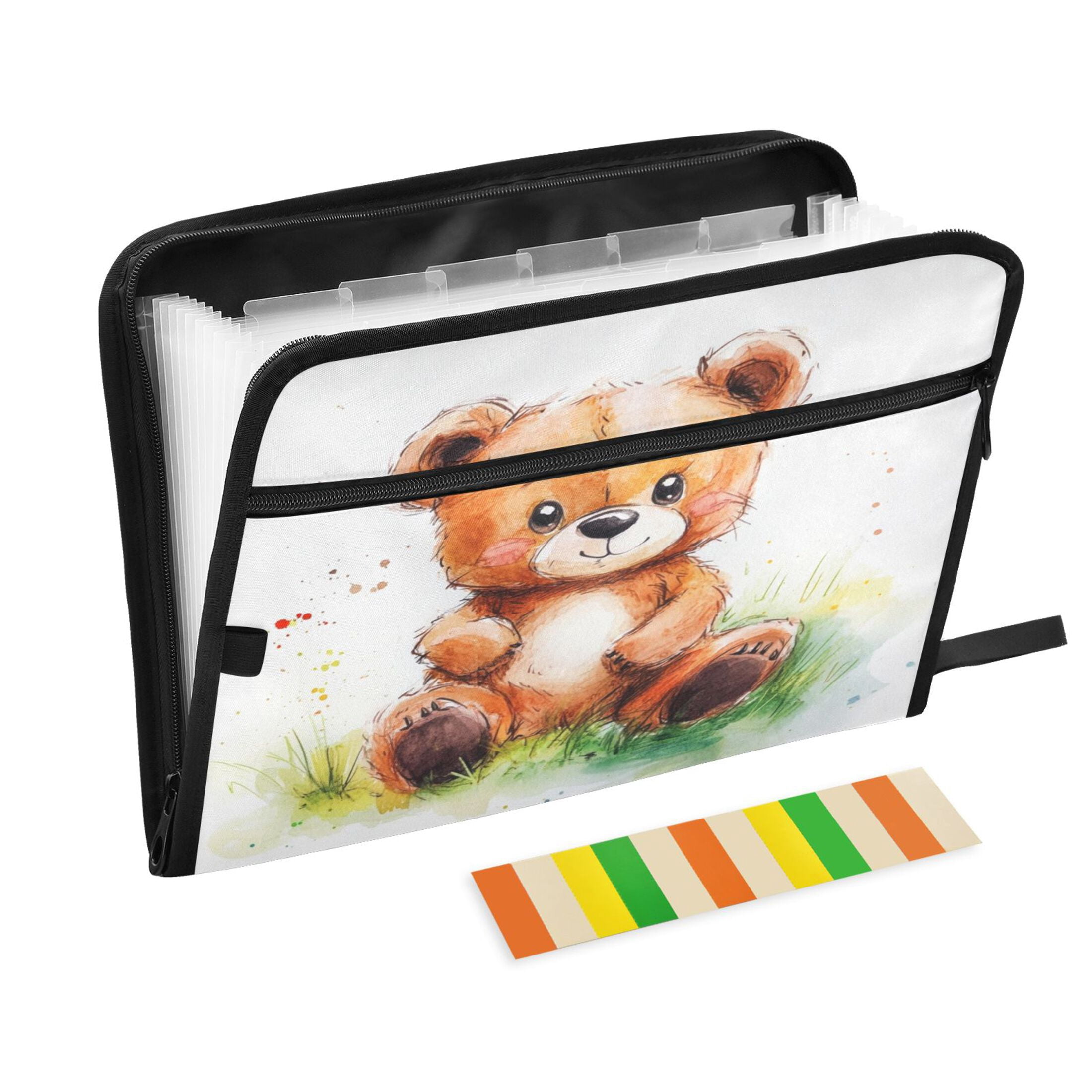 Organ Folder 14.2 x 0.8 x 10.6 Inches 13 Separate Pockets A4 Size Documents Folder A Sort Storage File Manager For The Home Office Cartoon Watercolor Bear