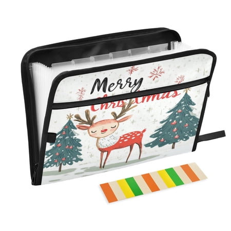 Organ Folder 14.2 x 0.8 x 10.6 Inches 13 Separate Pockets A4 Size Documents Folder A Sort Storage File Manager For The Home Office Christmas Smiling Deer Picture