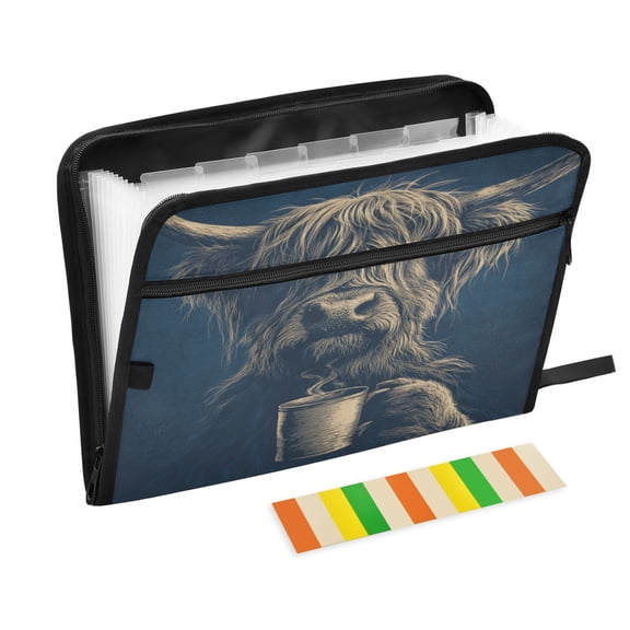 Organ Folder 14.2 x 0.8 x 10.6 Inches 13 Separate Pockets A4 Size Documents Folder A Sort Storage File Manager For The Home Office Cow Drinking Coffee