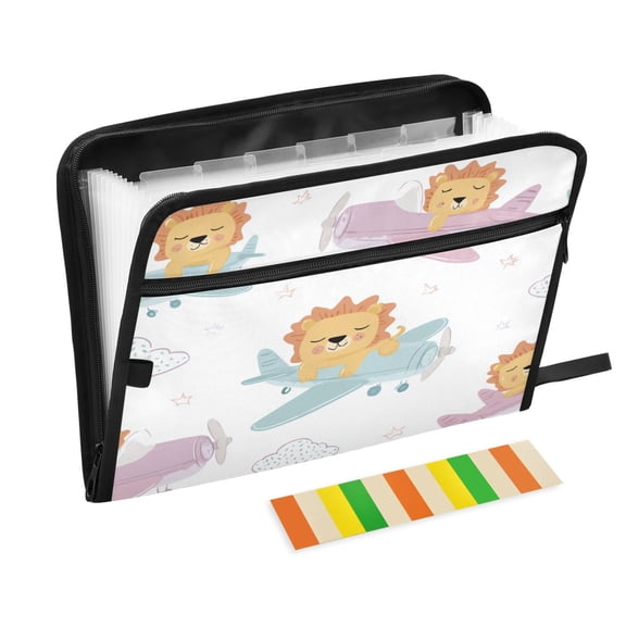 Organ Folder 14.2 x 0.8 x 10.6 Inches 13 Separate Pockets A4 Size Documents Folder A Sort Storage File Manager For The Home Office Lion Flying Airplane Seamless