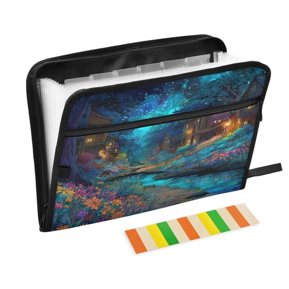 Organ Folder 14.2 x 0.8 x 10.6 Inches 13 Separate Pockets A4 Size Documents Folder A Sort Storage File Manager For The Home Office Neon Glow Forest Path
