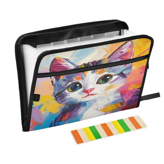 Organ Folder 14.2 x 0.8 x 10.6 Inches 13 Separate Pockets A4 Size Documents Folder A Sort Storage File Manager For The Home Office Oil Painting Colorful Cat
