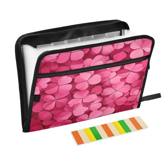 Organ Folder 14.2 x 0.8 x 10.6 Inches 13 Separate Pockets A4 Size Documents Folder A Sort Storage File Manager For The Home Office Pink Four-leaf Clover Seamless