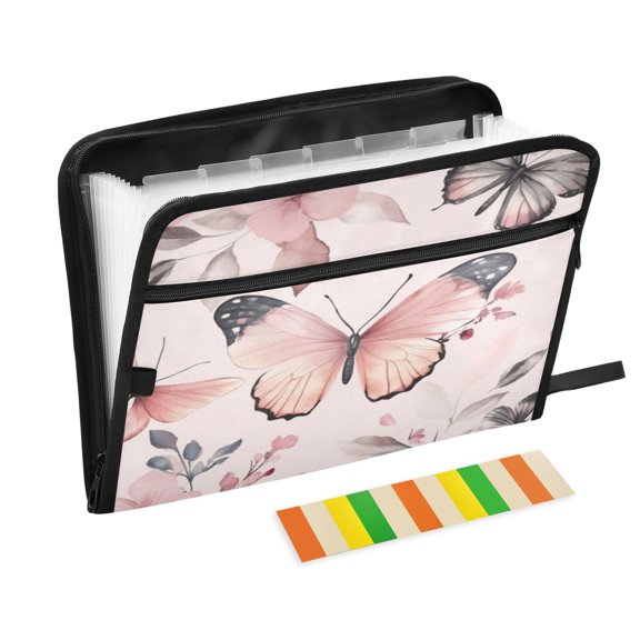 Organ Folder 14.2 x 0.8 x 10.6 Inches 13 Separate Pockets A4 Size Documents Folder A Sort Storage File Manager For The Home Office Pretty Pink Butterfly Seamless