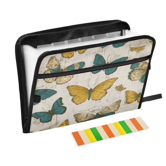 Organ Folder 14.2 x 0.8 x 10.6 Inches 13 Separate Pockets A4 Size Documents Folder A Sort Storage File Manager For The Home Office Retro Butterfly Seamless