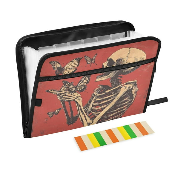 Organ Folder 14.2 x 0.8 x 10.6 Inches 13 Separate Pockets A4 Size Documents Folder A Sort Storage File Manager For The Home Office Skeletons and Butterflies
