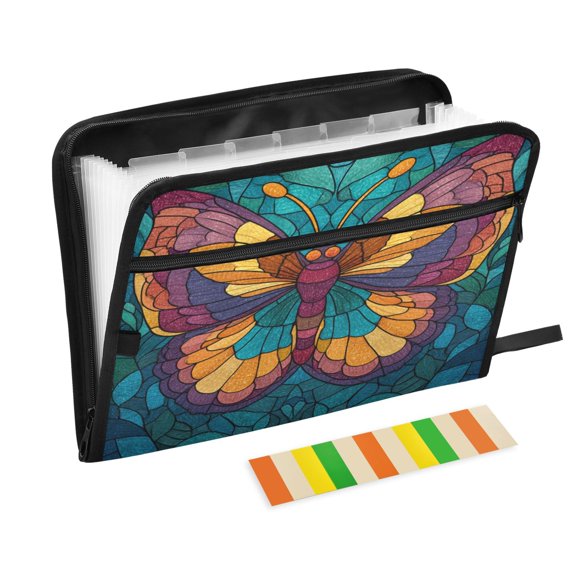 Organ Folder 14.2 x 0.8 x 10.6 Inches 13 Separate Pockets A4 Size Documents Folder A Sort Storage File Manager For The Home Office Stained Glass Butterfly