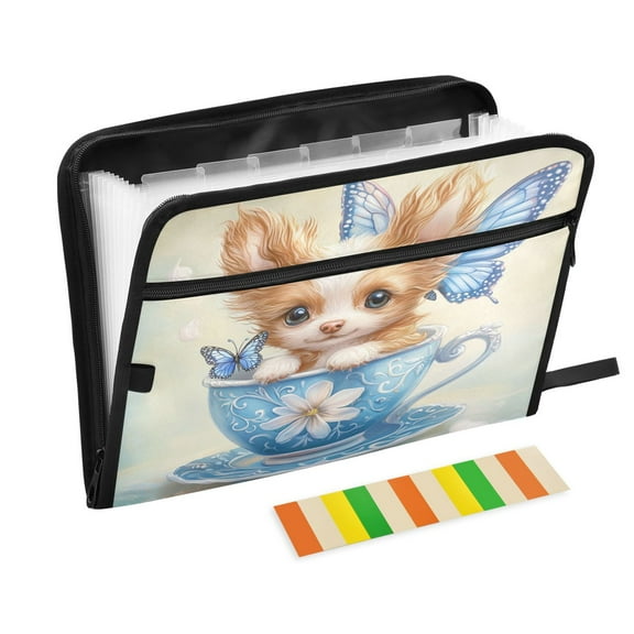 Organ Folder 14.2 x 0.8 x 10.6 Inches 13 Separate Pockets A4 Size Documents Folder A Sort Storage File Manager For The Home Office Teacup Yellow Puppy