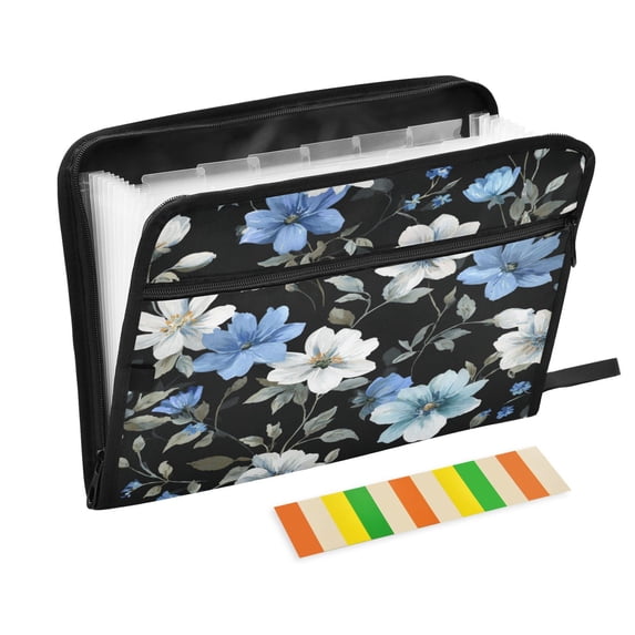 Organ Folder 14.2 x 0.8 x 10.6 Inches 13 Separate Pockets A4 Size Documents Folder A Sort Storage File Manager For The Home Office White Blue Flower Pattern