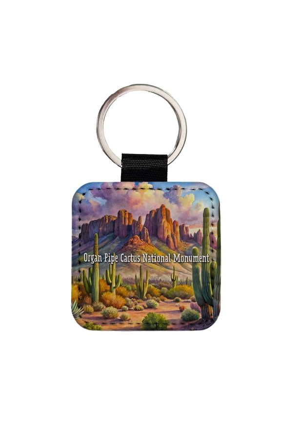 Organ Pipe Cactus National Monument Arizona Faux Leather Square Keychain