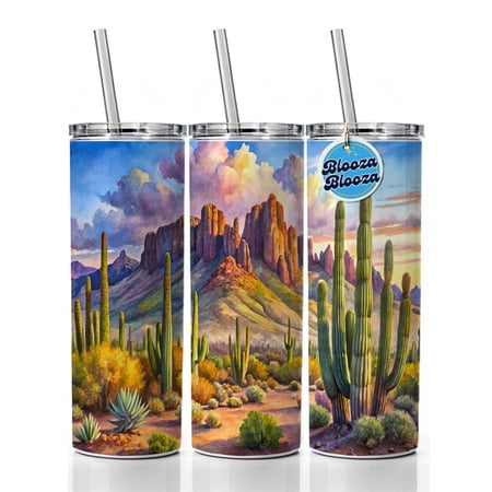 Organ Pipe Cactus National Monument Arizona Watercolor Style 20oz Insulated Water Bottle Skinny Tumbler Includes Straw