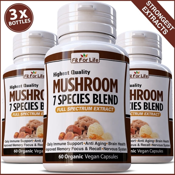 Organic 7 Species Mushroom Supplement Blend - Lions Mane, Turkey Tail, Cordyceps, Reishi, Chaga, Maitake, Shiitake