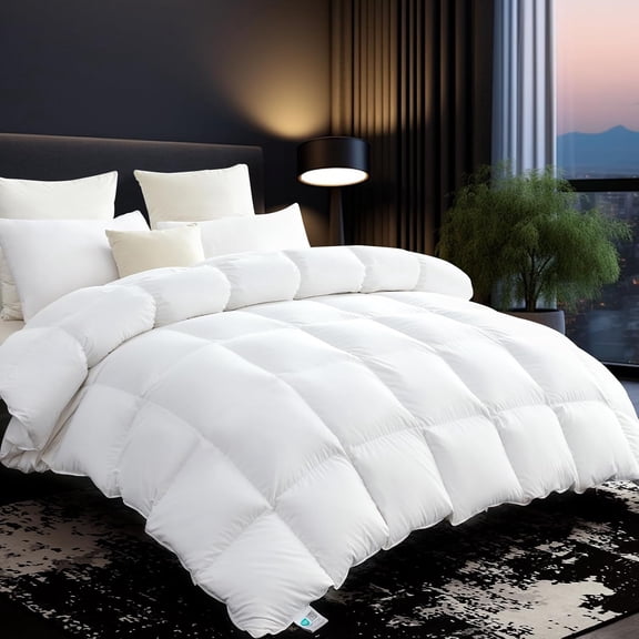 Organic 75% Goose Down Fiber Comforter Queen Size,850+FP,1200TC,Extra Fluffy,Hotel-Luxury Ultra Soft All Season White Duvet Insert with 8 Corner Tabs