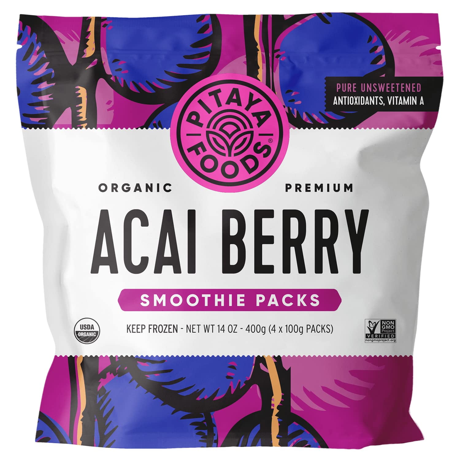 Organic Acai Smoothie Packs, PrePackaged Frozen Fruit Purée, No Added