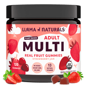 Llama Naturals Multivitamin for Women & Men, Vegan, Organic Gummies with Vitamin D, C & K, Adults Real Fruit Gummy Vitamins, Chewable Multivitamin Supplement, No Added Sugar Cane, Strawberry, 120 Ct