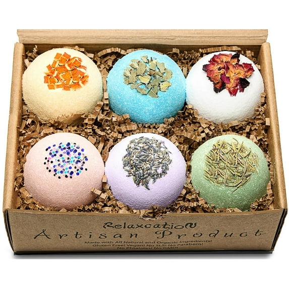 Organic All Natural Bath Bombs for Women Men with Dead Sea and Epsom Salts Handmade in USA Safe by Relaxcation 6 Set