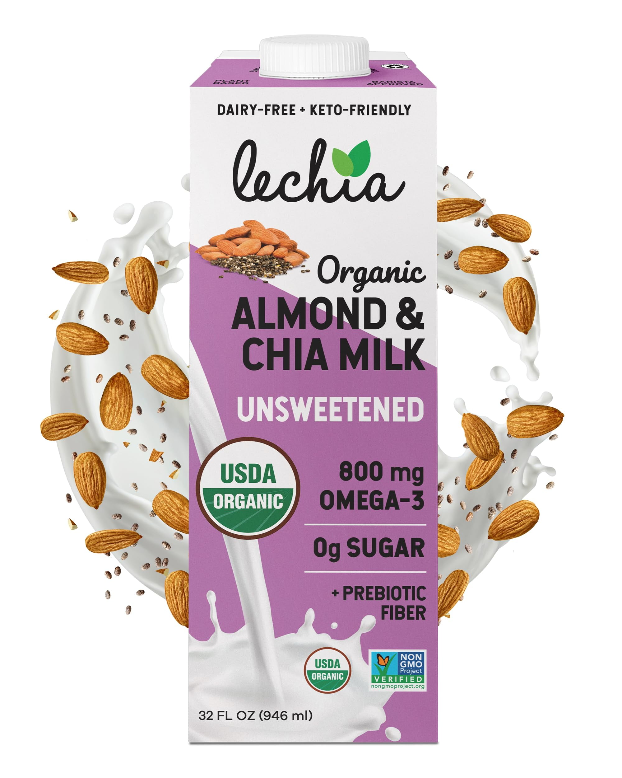 Organic Almond & Chia Milk, Zero Sugar, Almond Milk, with 800mg OMEGA3