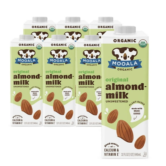 Organic Almond Milk Unsweetened 32 fl oz (Pack of 6) Shelf-Stable, Lactose Free, Gluten-Free, Vegan, No Added Sugar, Plant-Based Beverage