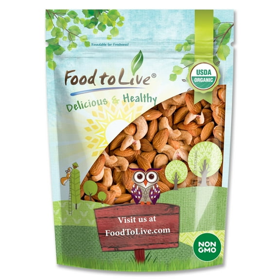 Organic Almonds and Cashews Roasted and Salted Mix, 0.5 Pounds — Non-GMO, Vegan — by Food to Live