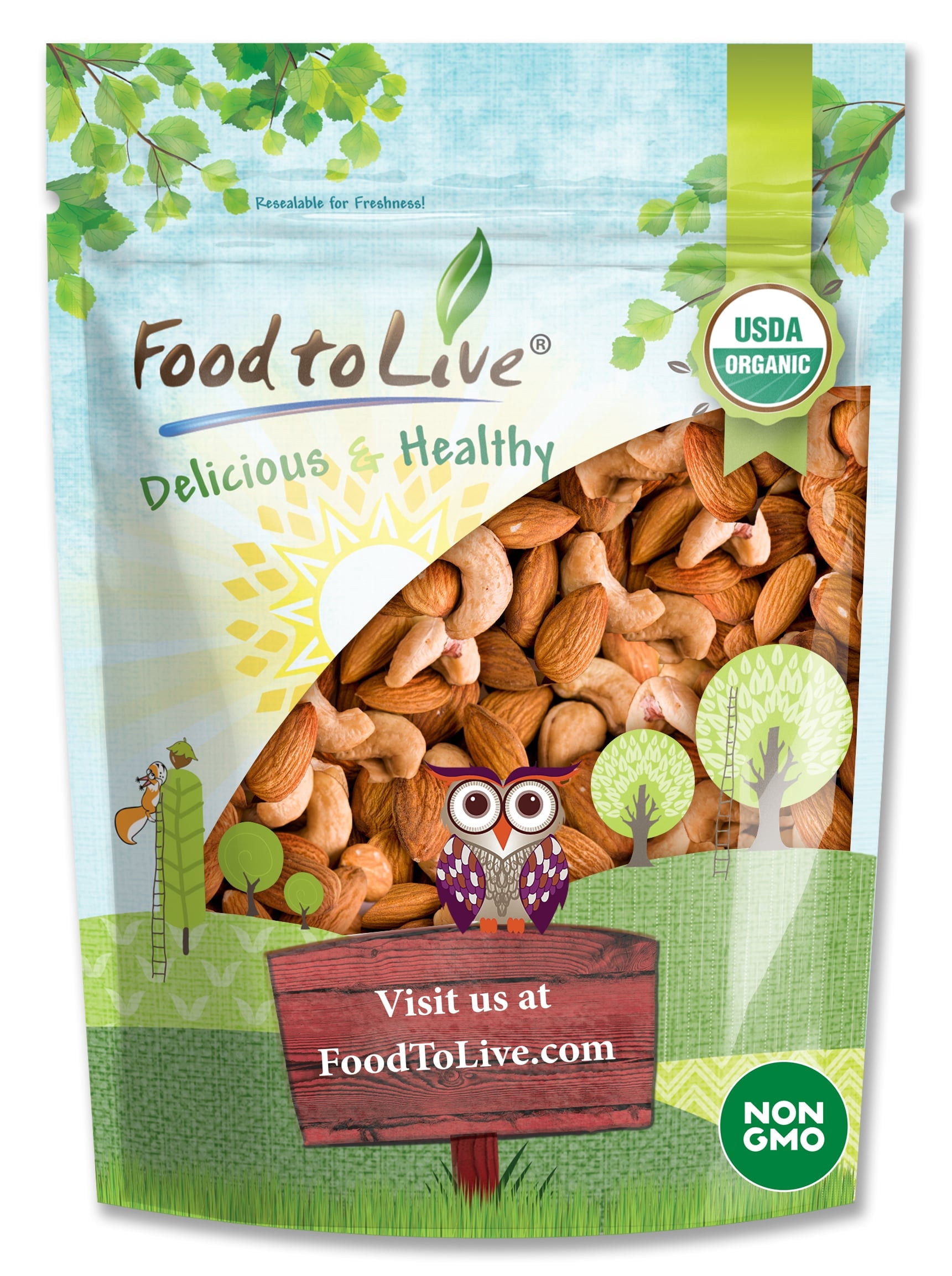 Organic Almonds and Cashews Roasted and Salted Mix, 1 Pound — Non-GMO, Vegan — by Food to Live