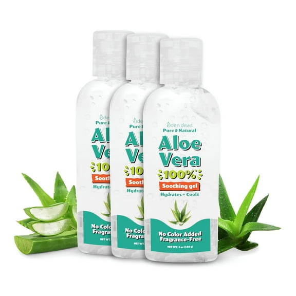 Organic Aloe Vera Gel 100% Pure & Natural Gel, Moisturizing, Face Skin & Hair Care, Sun Burn Relief, Hydrates & Soothes Acne, Razor Bumps, Made in USA, Travel Size, Unscented, 2 oz, 3-Pack