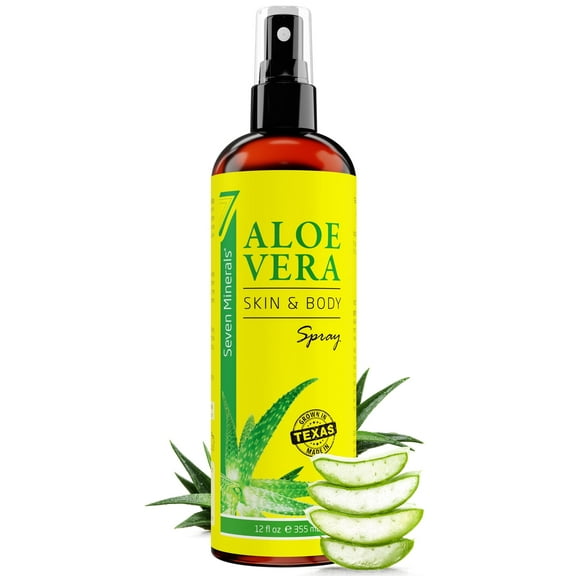 Organic Aloe Vera Spray for Body & Hair - from Freshly Cut Aloe - Seven Minerals Big 12 fl oz