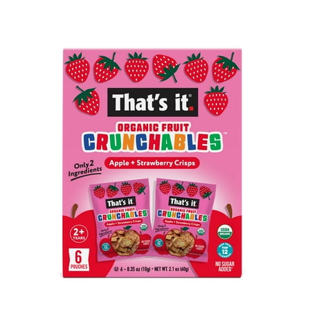 That's It. Crispy, Gluten-Free, Organic Apple + Strawberry Crunchables, 6 Count, Cardboard Box