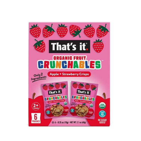 That's It. Crispy, Gluten-Free, Organic Apple + Strawberry Crunchables, 6 Count, Cardboard Box
