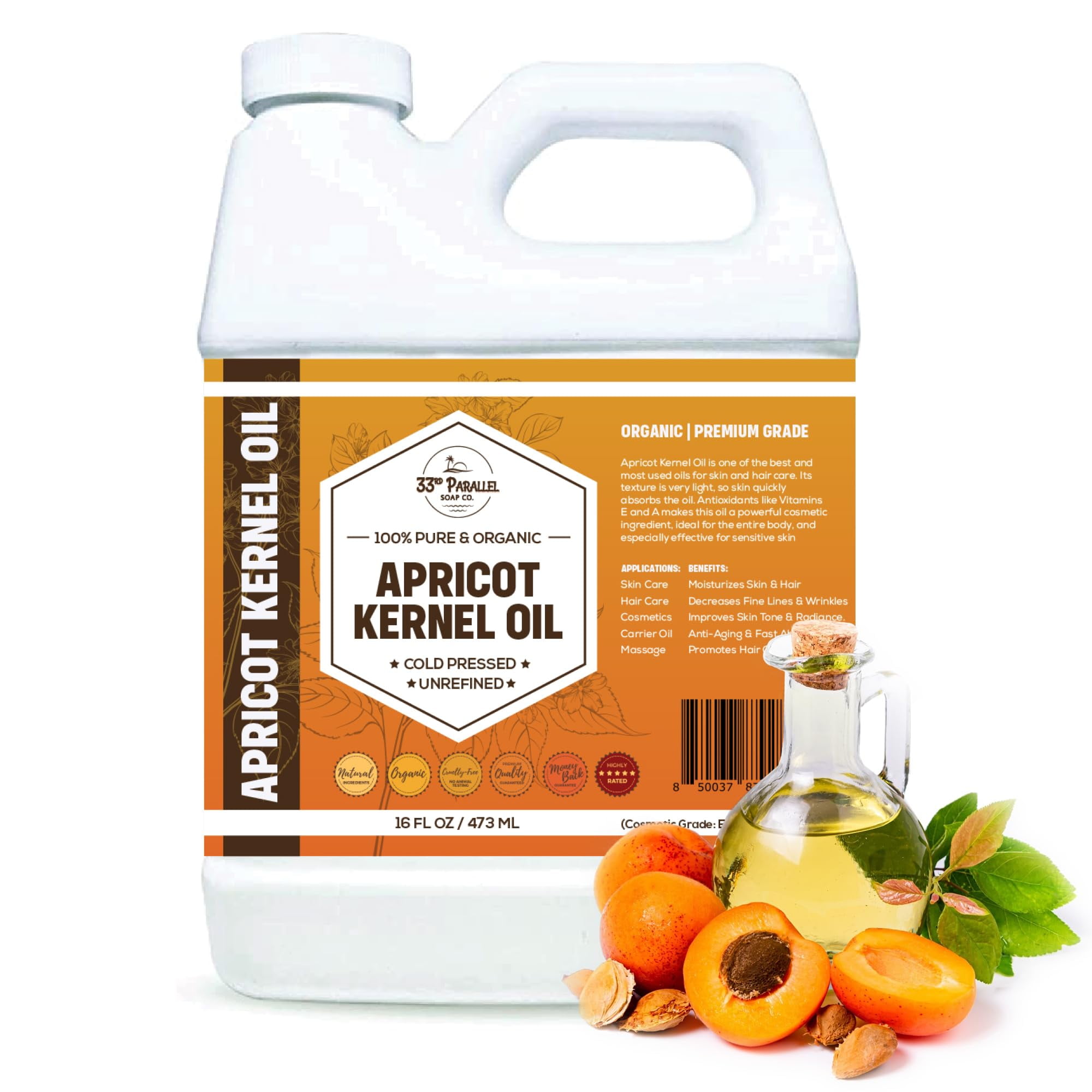 Organic Apricot Kernel Oil (16 HYZ01 Oz) Premium Unrefined 100 Pure Apricot Kernel Oil for