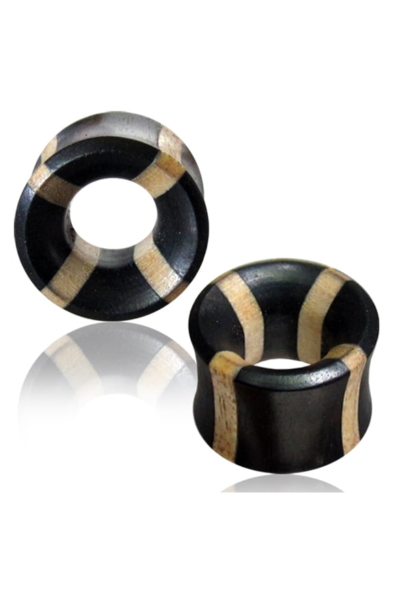 Organic Arang & Crocodile Wood Two-Tone Double Flared Saddle Ear Tunnels, Pair