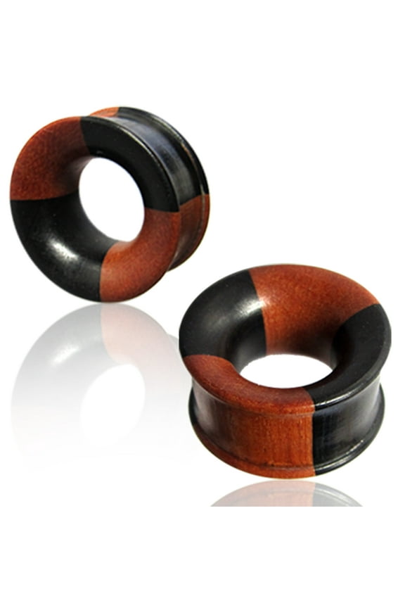 Organic Arang & Sawo Wood Two-Tone Double Flared Saddle Ear Tunnels, Pair