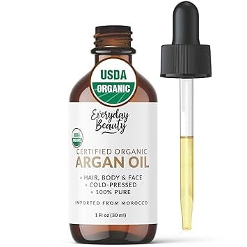 Organic Argan Oil | 100% Pure, Cold-Pressed, Unrefined | USDA Certified Organic | Amber Glass Bottle with Glass Dropper | For Hair, Face & Skin - 1 Fl Oz