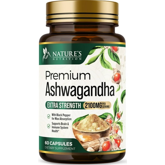 Ashwagandha Supplements - 2100mg Ashwagandha Capsule for Women & Men, Natural Antioxidant Support, Ashwa Root Extract, Extra Strength Calm Support with Black Pepper, Vegan & Gluten Free - 60 Capsules