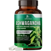 Organic Ashwagandha 1,950 mg - Extra Strength Unwind, Calm & Relax Support with BioPerine - Natural Focus & Energy Support Supplement - Nature's Non-GMO, Vegan, Gluten Free - 60 Capsules