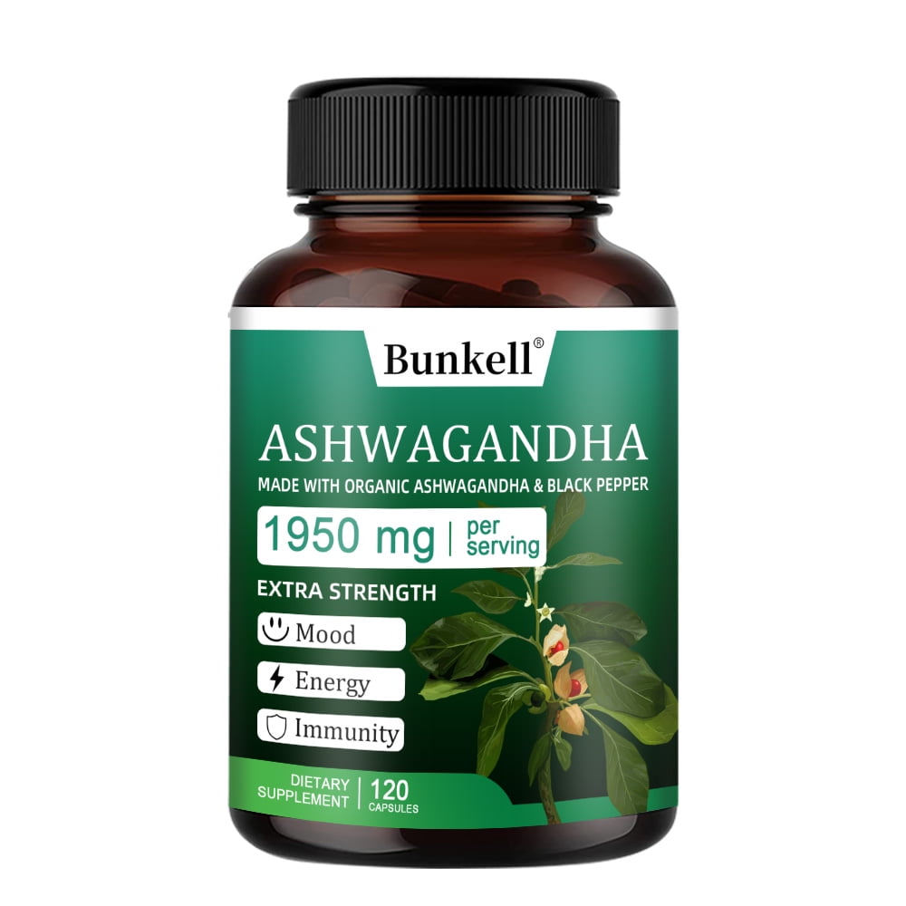 Organic Ashwagandha 1,950 mg - Extra Strength Unwind, Calm & Relax Support with BioPerine - Natural Focus & Energy Support Supplement - 120 Capsules