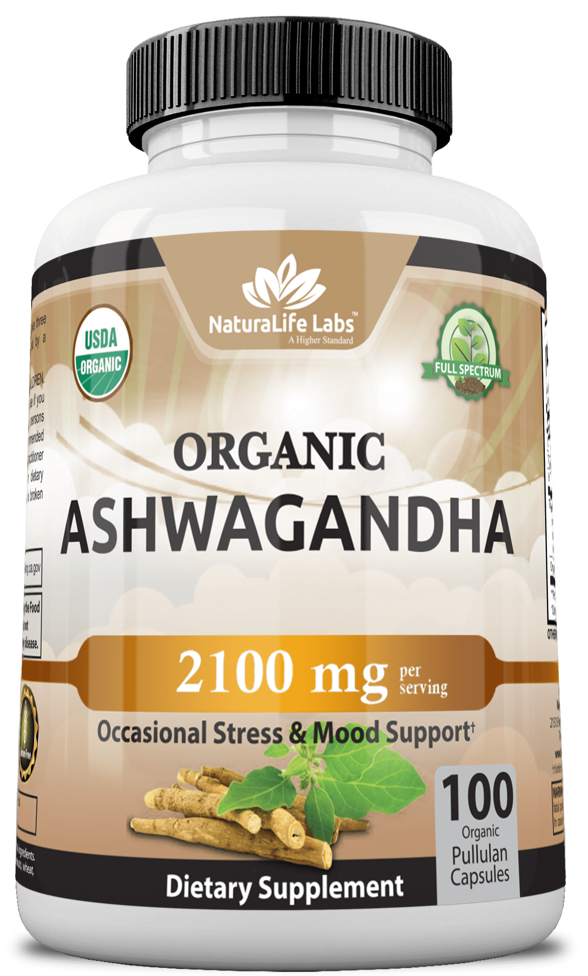 Organic Ashwagandha 2,100 mg - 100 Vegan Capsules Pure Organic Ashwagandha Powder and Root Extract
