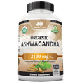 thumbnail image 1 of Organic Ashwagandha 2,100 mg - 100 Vegan Capsules Pure Organic Ashwagandha Powder and Root Extract, 1 of 5