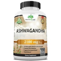 Organic Ashwagandha 2,100 mg - 100 Vegan Capsules Pure Organic Ashwagandha Powder and Root Extract