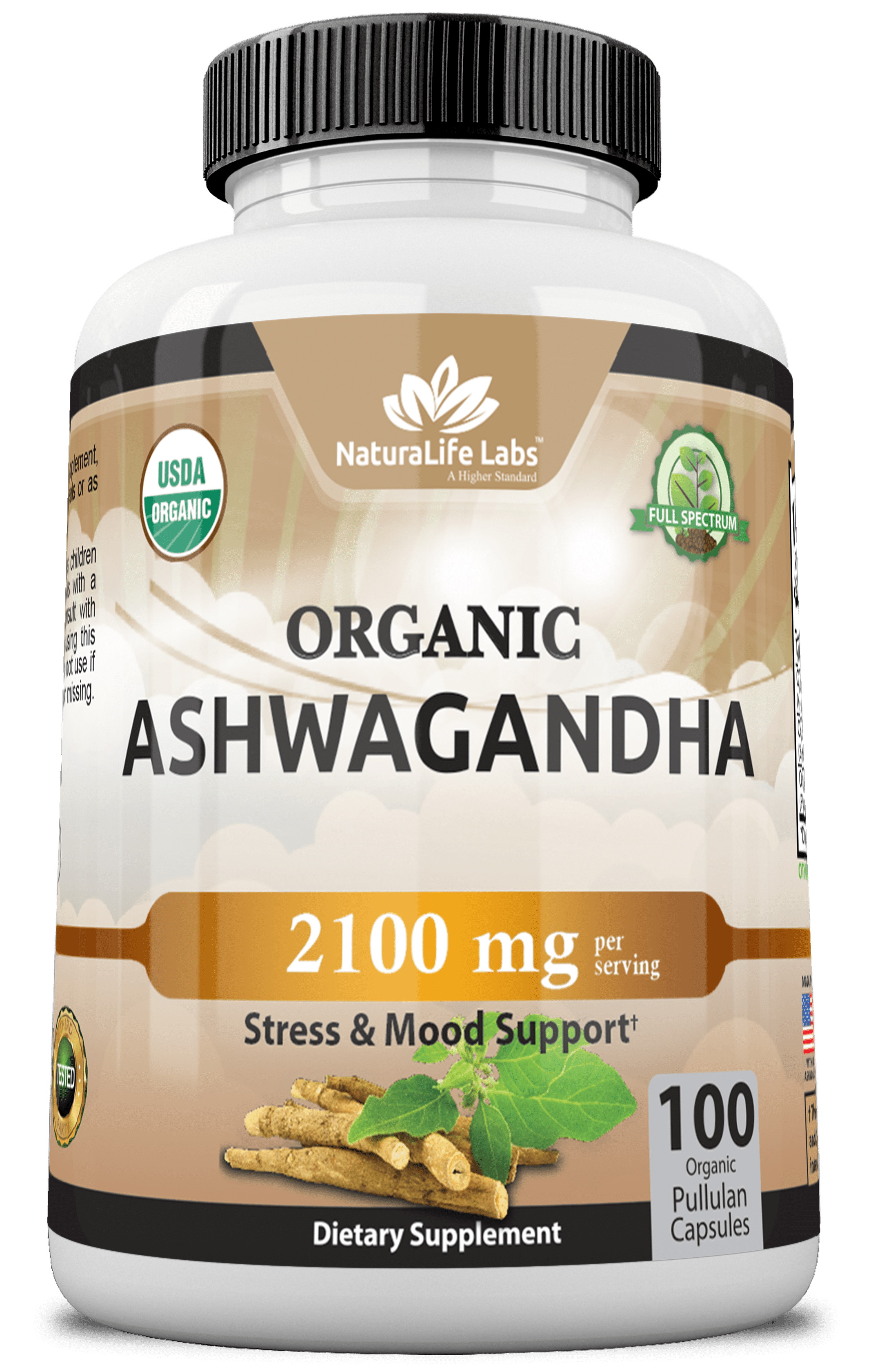 Organic Ashwagandha 2,100 mg - 100 Vegan Capsules Pure Organic Ashwagandha Powder and Root Extract