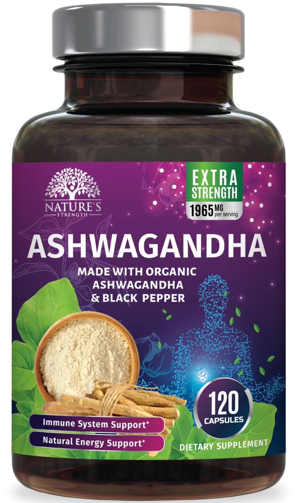 Nature's Strength Organic Ashwagandha 1950mg - Stress Support, Vegan ...