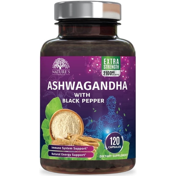 Organic Ashwagandha Extra Strength 1950 mg - Ashwagandha Supplements for Women & Men, Antioxidant Support, Nature's Vegan Ashwagandha Powder Organic, Non-GMO & Gluten Free - 120 Capsules