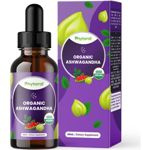 Phytoral Organic Ashwagandha Liquid Drops for Adults - Potent Liquid Ashwagandha Root Extract for Energy and Mood Support - Tincture Vegan Non-GMO Gluten & Alcohol-Free (120 Servings)