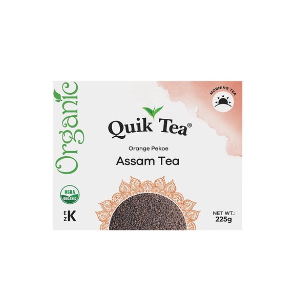 QuikTea Organic Assam Second Flush Black Tea Bold Malty Flavor with Spicy Notes, Himalayan Grown - 225g of richness