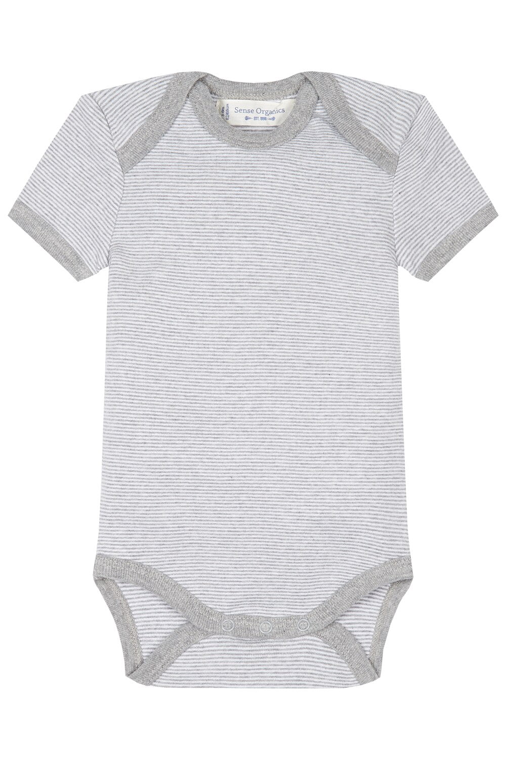 Organic Baby Clothes – Gender Neutral Infant Onesie Bodysuit with Short Sleeves, GOTS Cotton (Grey Stripes, 9-12 months)