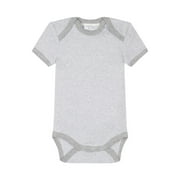 Organic Baby Clothes   Gender Neutral Infant Onesie Bodysuit with Short Sleeves, GOTS Cotton Grey Stripes, 9-12 months