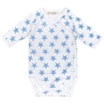 thumbnail image 1 of Organic Baby Clothes – Side Snap Onesie Bodysuit with Long Sleeves, GOTS Cotton (Blue Stars, 6-9 months), 1 of 1