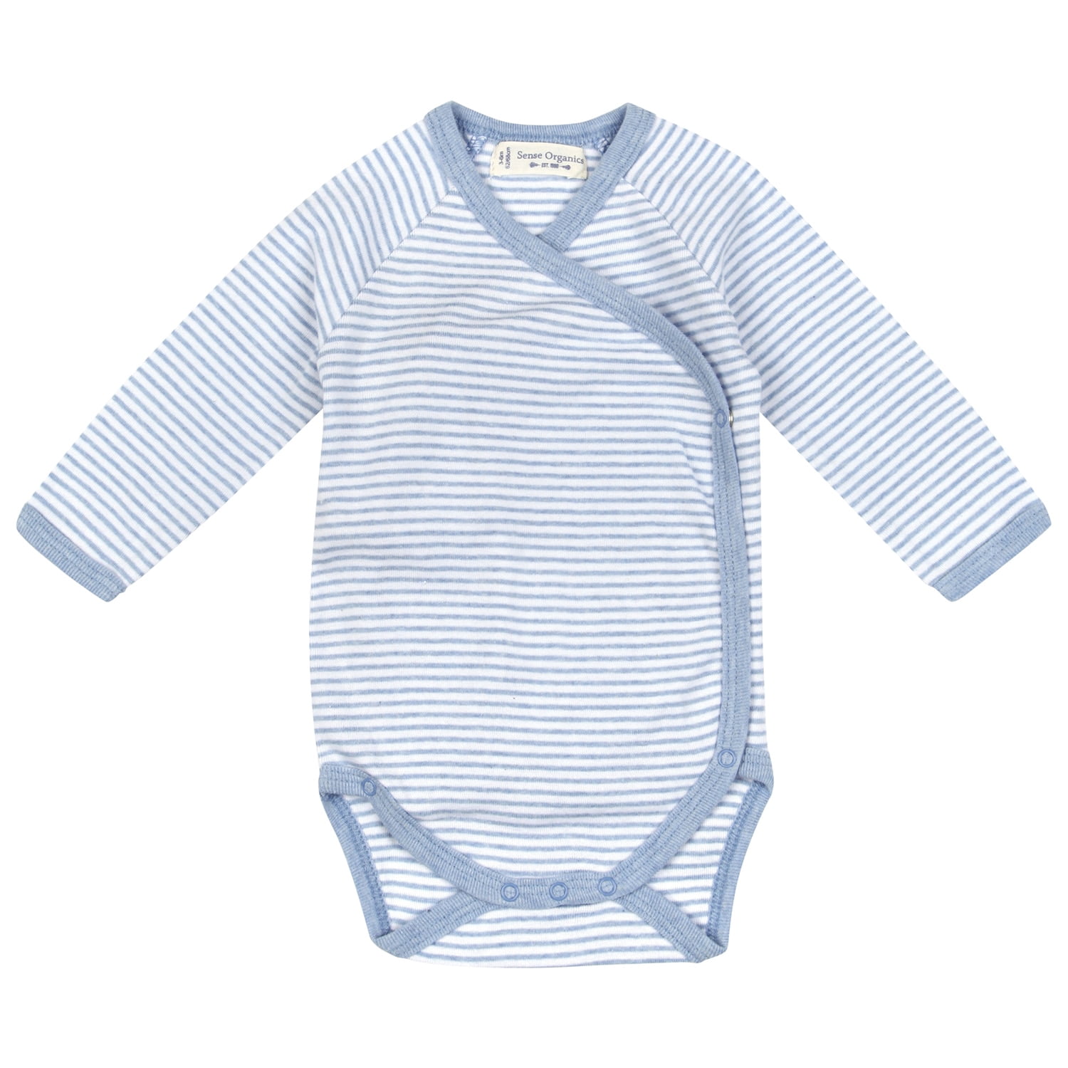 Organic Baby Clothes – Side Snap Onesie Bodysuit with Long Sleeves, GOTS Cotton (Blue Stripes, 6-9 months)