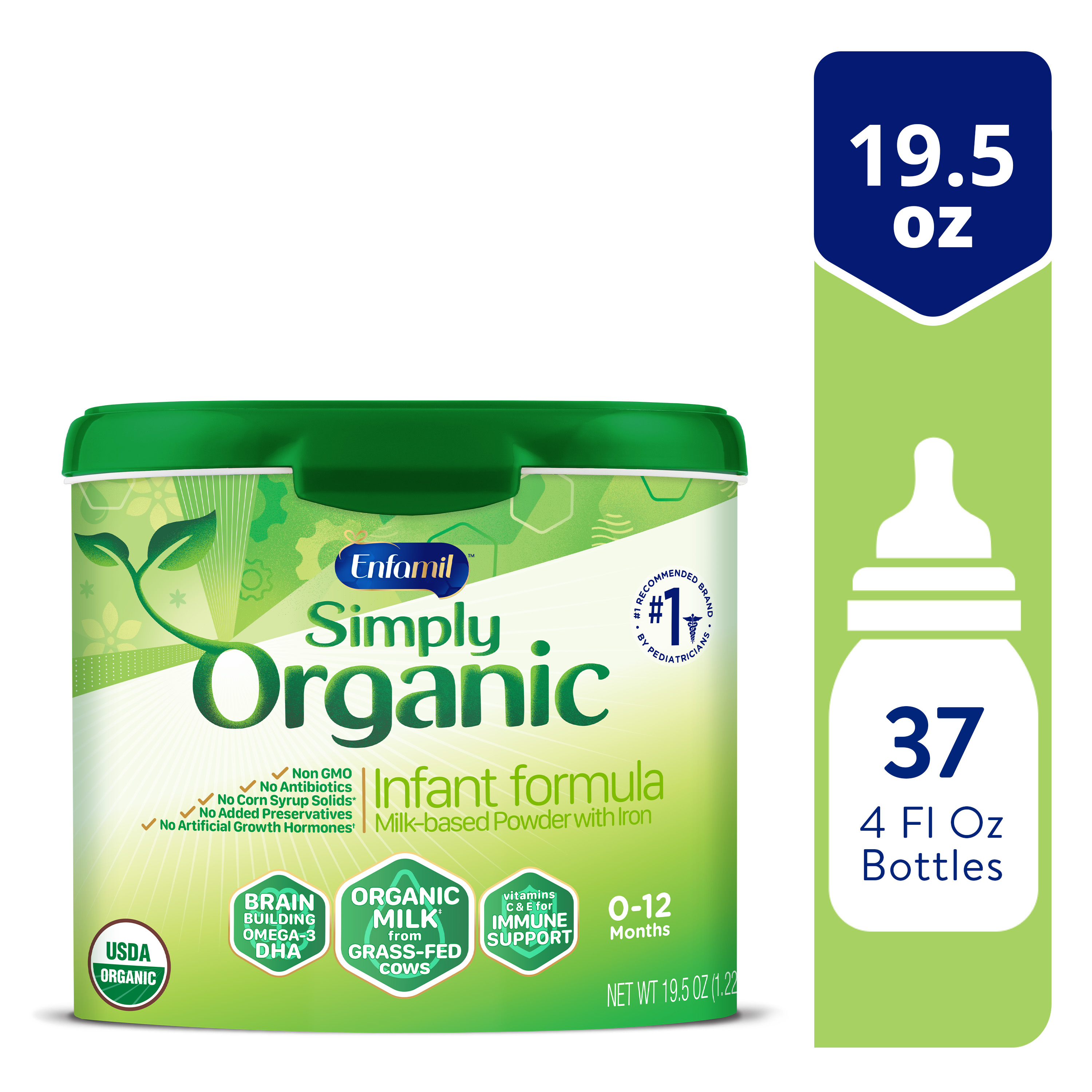Organic Baby Formula Simply Organic by Enfamil, No Corn Syrup, Organic Milk from Grass-Fed Cows, Milk-Based Powder with Iron, Non-GMO, Powder Tub, 19.5 Oz - image 1 of 18