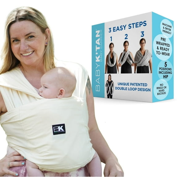 Baby K’tan Original Baby Wrap Carrier, Infant and Child Sling - Pre-Wrapped Holder for Babywearing - No Tying or Rings - Carry Newborn up to 35 lbs, Organic Natural (Large), Women 2-4 , Men up to 36