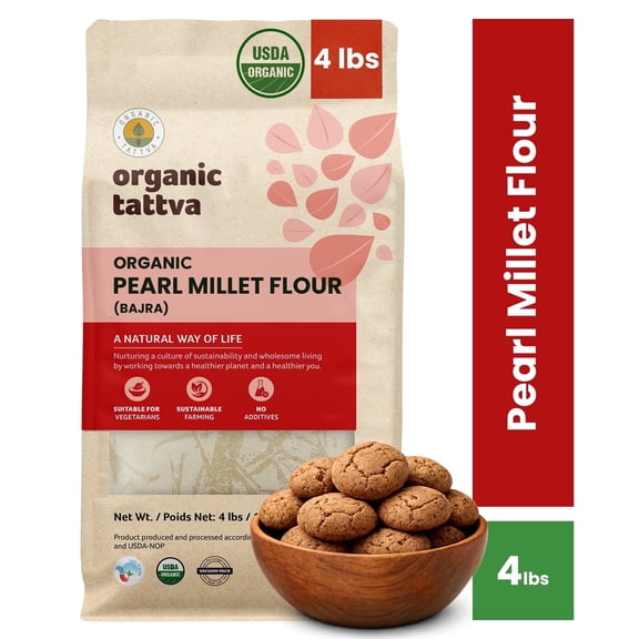 Organic Tattva Pearl Millet Flour 4LB, Bajra Flour, Vegan, Kosher, No Additives, USDA Certified